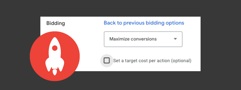 screenshot of Google Ads bidding section with Maximize Conversions selected